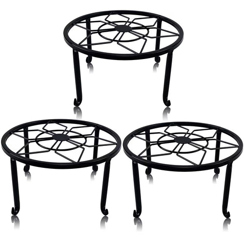 Sturdy black wrought iron stand, suitable for indoor and outdoor use.