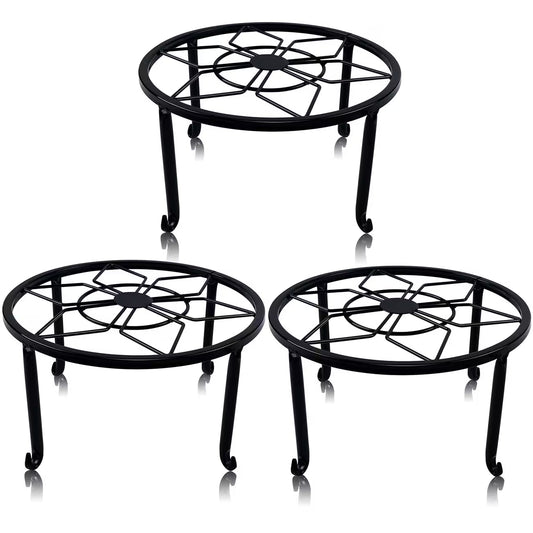 Sturdy black wrought iron stand, suitable for indoor and outdoor use.