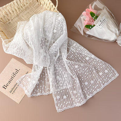 Stylish Striped Floral Lace Scarf