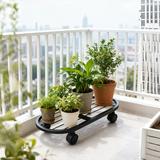 Mobile Plant Stand with Caster Wheels – Wrought Iron Plant Base
