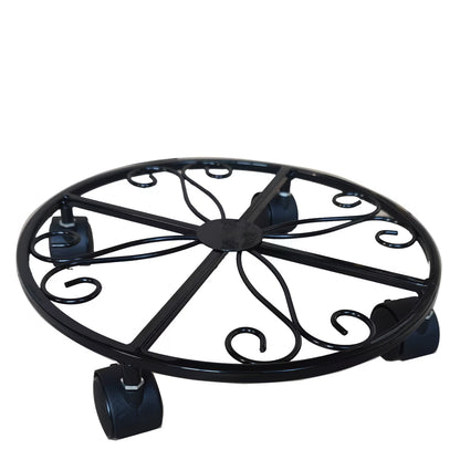 Multifunctional black wrought iron plant stand with wheels