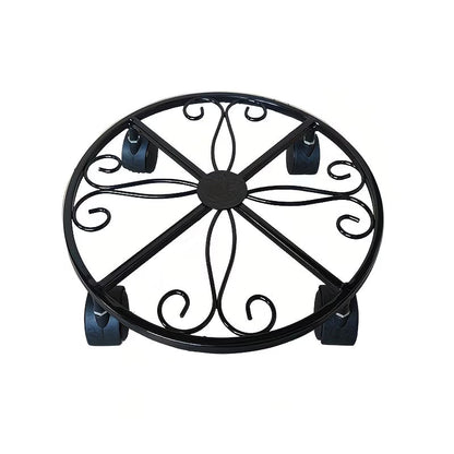 Multifunctional black wrought iron plant stand with wheels