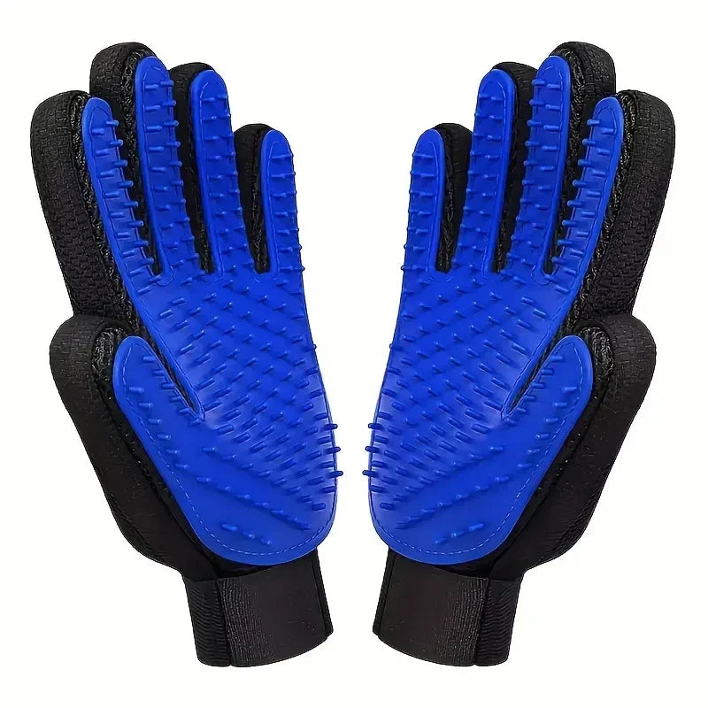 Two pairs of pet grooming gloves with floating hair brushes