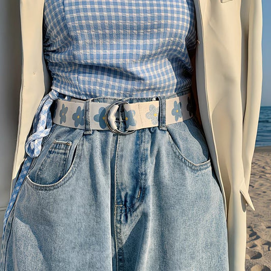 1pc Blue Floral Cloth Waist Belt